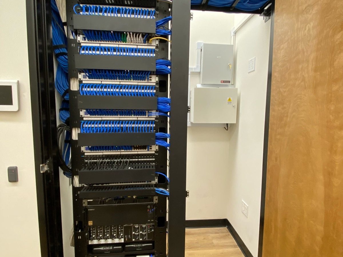 Structured network rack and secure cabling supporting a healthcare office
